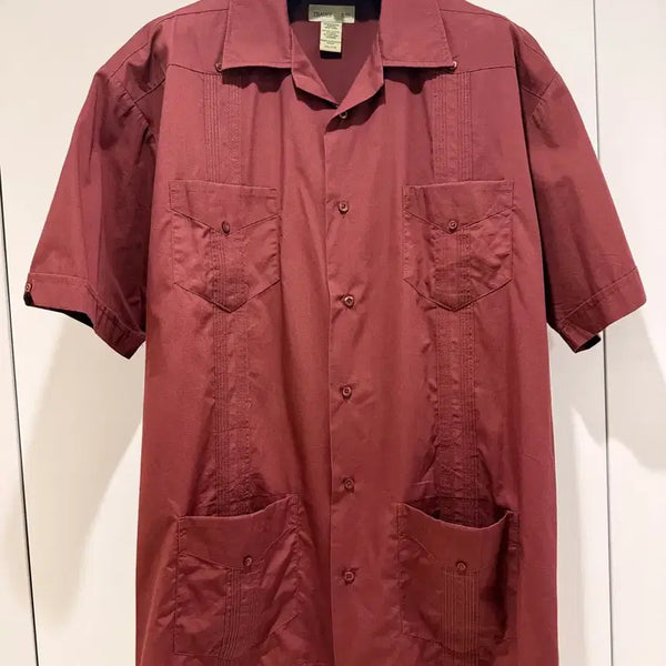 [BUNJANG] Vintage Burgundy Guayabera Cuba Shirt / 쿠바셔츠 버건디 구아야베라 빈티지 셔츠