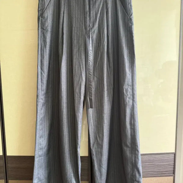 [BUNJANG] DNSR Belted Stripe Slacks - Gray / DNSR 벨티드 스트라이프 슬렉스 그레이