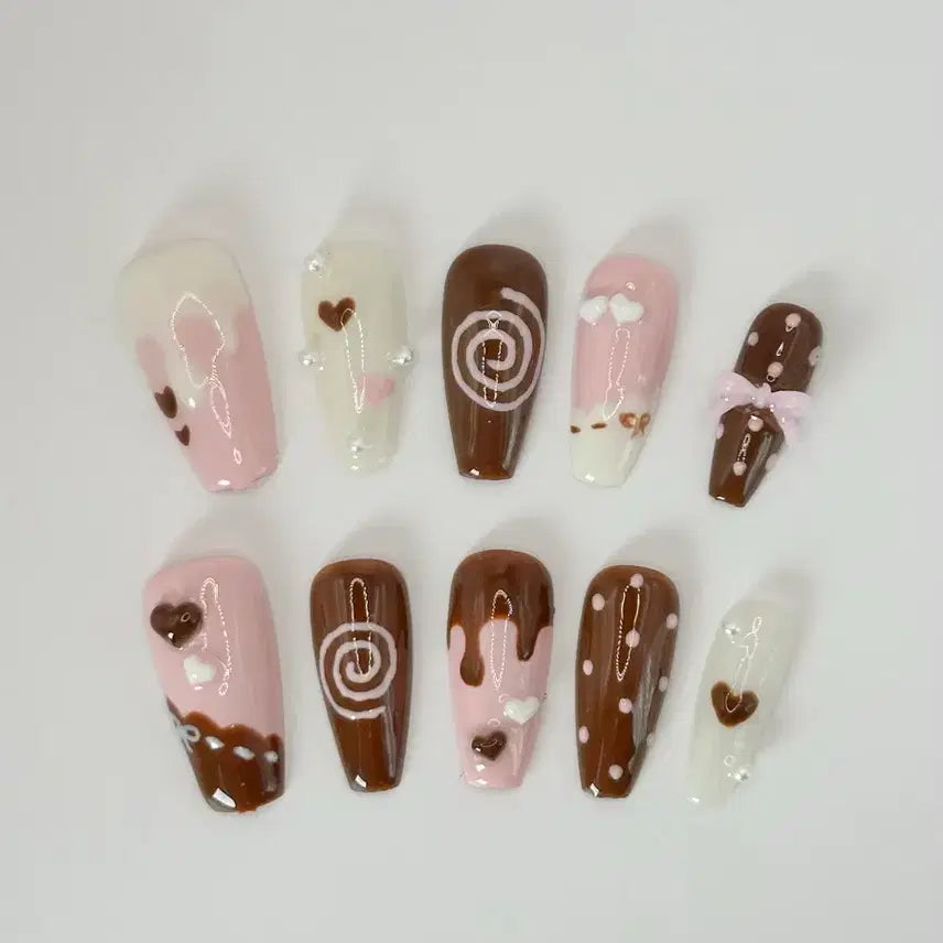 [BUNJANG] Pink Choco Pinterest Garu Handmade Nail Tips / 핑크초코 핀터레스트 네일팁 갸루 xs/s/m/l 주문제작 수제