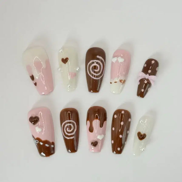 [BUNJANG] Pink Choco Pinterest Garu Handmade Nail Tips / 핑크초코 핀터레스트 네일팁 갸루 xs/s/m/l 주문제작 수제