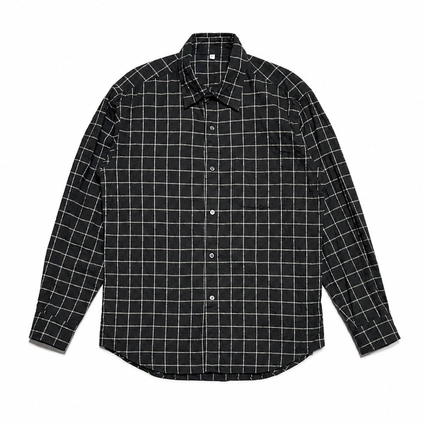 [BUNJANG] Japanese Vintage Y2K City Boy Charcoal Windowpane Check Shirt / JPN 00s 일본 빈티지 Y2K 시티보이 차콜 윈도우페인 체크 셔츠 L