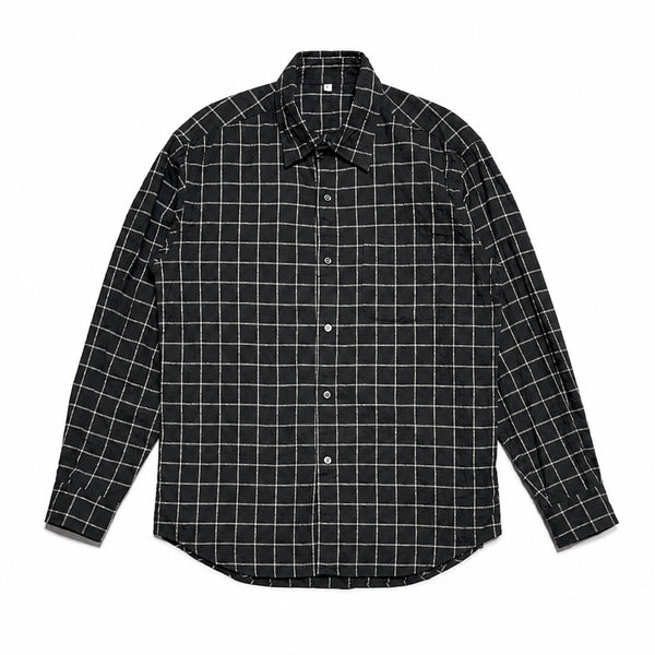 [BUNJANG] Japanese Vintage Y2K City Boy Charcoal Windowpane Check Shirt / JPN 00s 일본 빈티지 Y2K 시티보이 차콜 윈도우페인 체크 셔츠 L