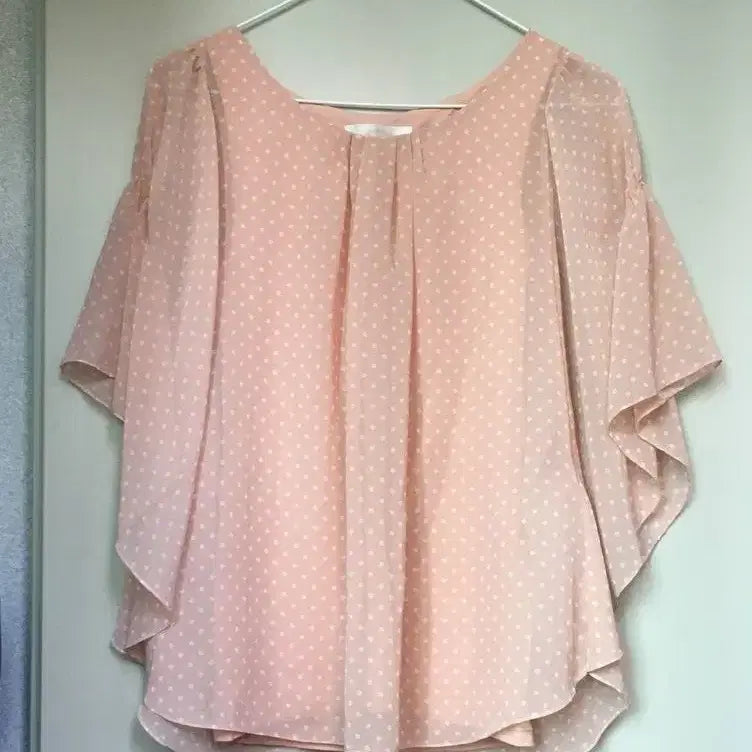 [BUNJANG] Japanese Vintage Peach Pink Polka Dot Blouse Poncho / 일본빈티지 하구미 스즈코 피치 핑크 도트 블라우스 판초블라우스 땡땡이