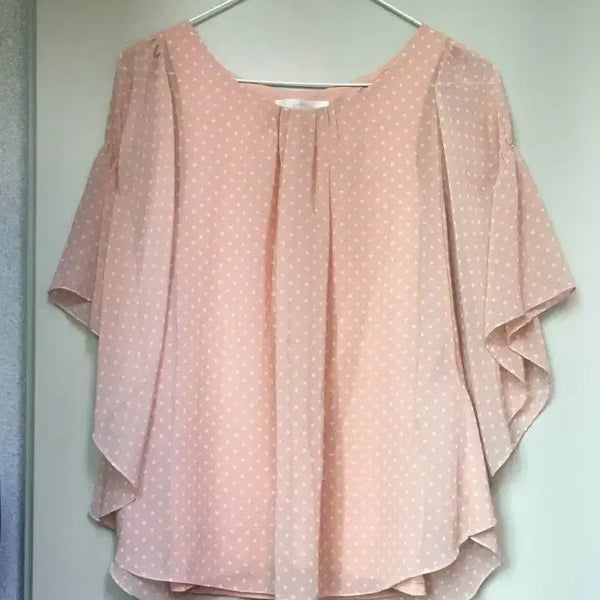 [BUNJANG] Japanese Vintage Peach Pink Polka Dot Blouse Poncho / 일본빈티지 하구미 스즈코 피치 핑크 도트 블라우스 판초블라우스 땡땡이