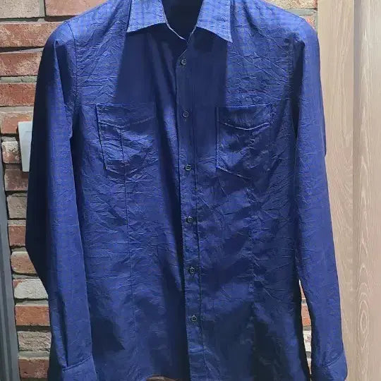 [BUNJANG] TIMEHomme Seersucker Slim Fit Long Sleeve Shirt (Size 100) / 남성 한섬 타임 시어서커 슬림핏 긴팔 셔츠(100)