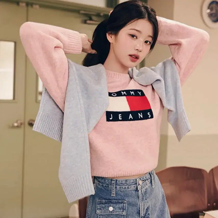 [BUNJANG] Tommy Jeans Jang Wonyoung Pink Knit Sweater XS / 타미진스 장원영 니트 핑크 니트 스웨터 XS