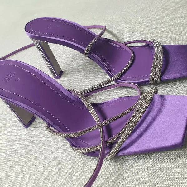 [BUNJANG] ZARA Purple Cubic Strap Heeled Sandals US 8.5 / 자라 퍼플 큐빅 스트랩 힐 샌들 250