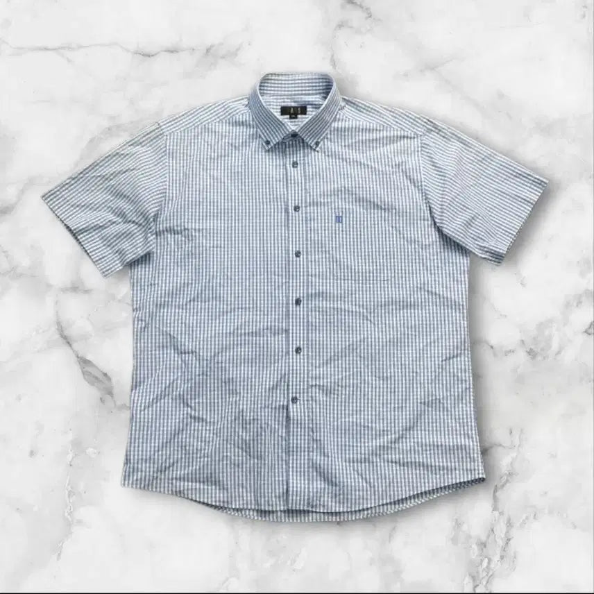 [BUNJANG] Daks Blue Check Short Sleeve Shirt 110 / 닥스 블루 체크 반팔 셔츠110