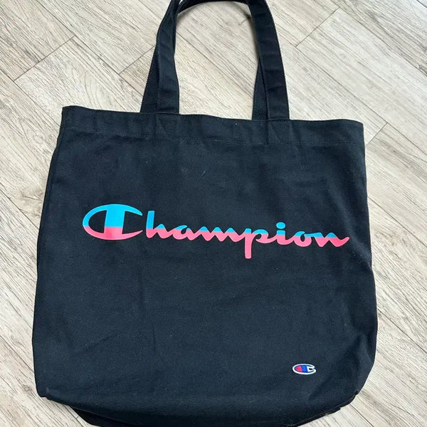 [BUNJANG] Champion Black Canvas Tote Shoulder Bag / 챔피온 블랙 토트백 면에코백 캔버스숄더백