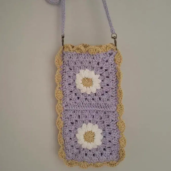 [BUNJANG] Hand-knitted Motif Tumbler Bag / 직접뜬 손뜨개 모티브 크로스 텀블러 가방 새상품