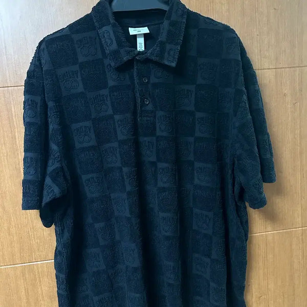 [BUNJANG] H&M Smiley Collaboration Towel Collar T-shirt Black / [XL] H&M Smiley 콜라보 수건 카라티 블랙
