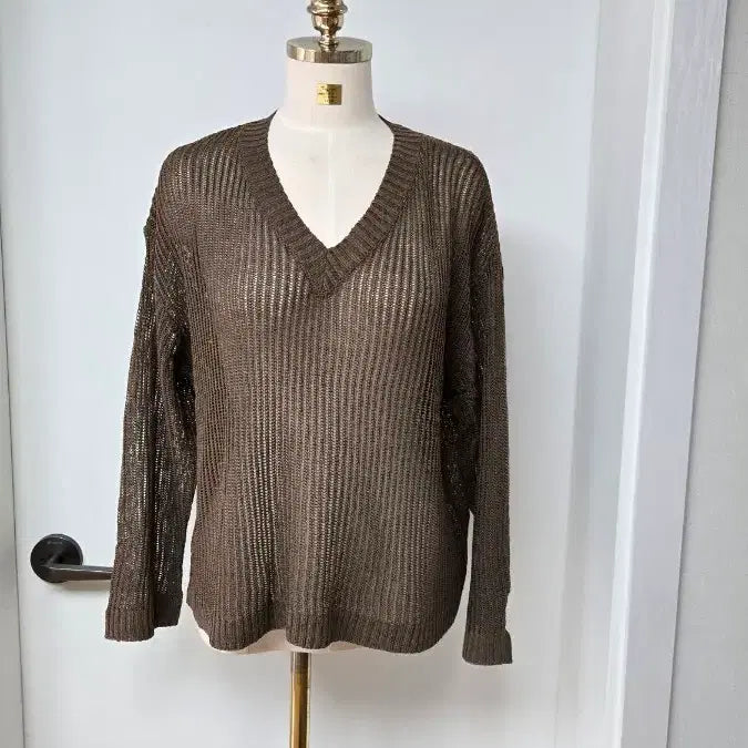 [BUNJANG] V-Neck Knit Pullover Brown Long Sleeve / 브이넥 니트 풀오버 브라운 긴팔