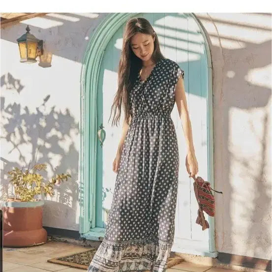 [BUNJANG] Thursday Island Border Mix Sleeveless Maxi Dress / 써스데이아일랜드 보더믹스슬리브리스원피스