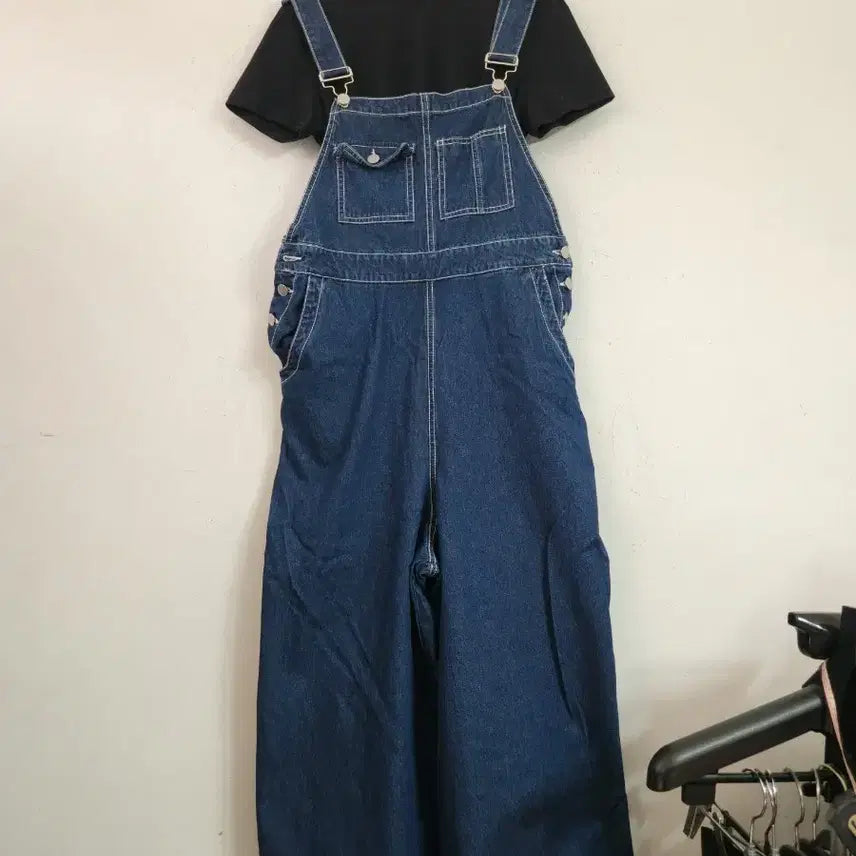 [BUNJANG] Denim Wide Bib Overalls / 청 데님 와이드 멜빵바지