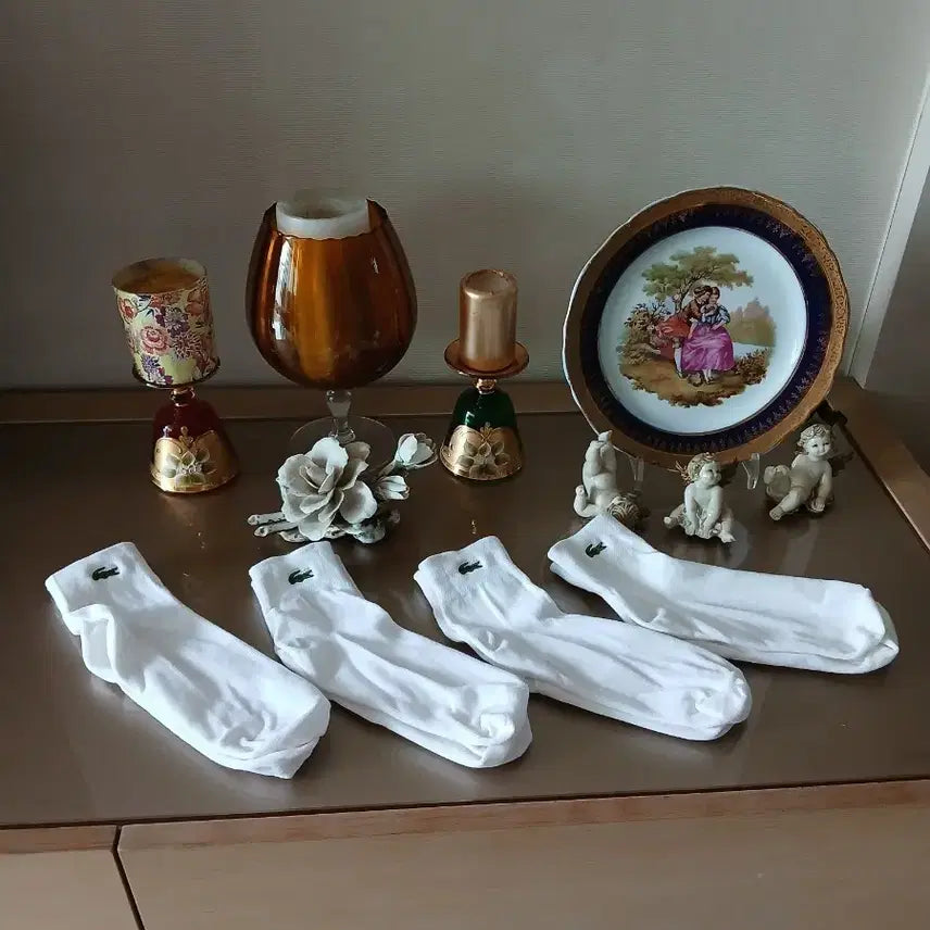 [BUNJANG] Lacoste White Socks 4-Pair Bundle / (새상품)  정품 라코스테 흰색 양말 4켤레 일괄