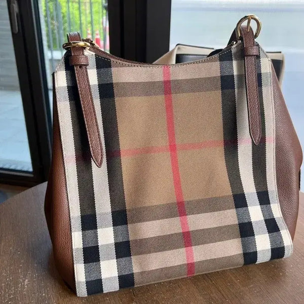 [BUNJANG] Burberry Check Pattern Leather Trim Tote Bag / 버버리 가방