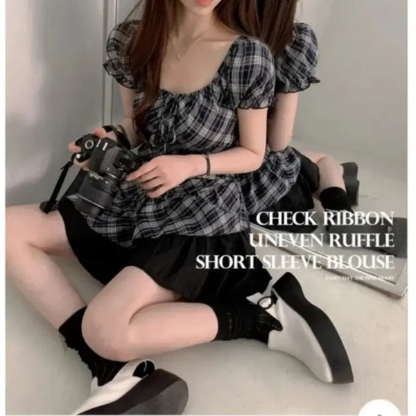 [BUNJANG] Summer Square Neck Shirring Frill Blouse / 여름 MZ 프릴 스퀘어넥 셔링 블라우스