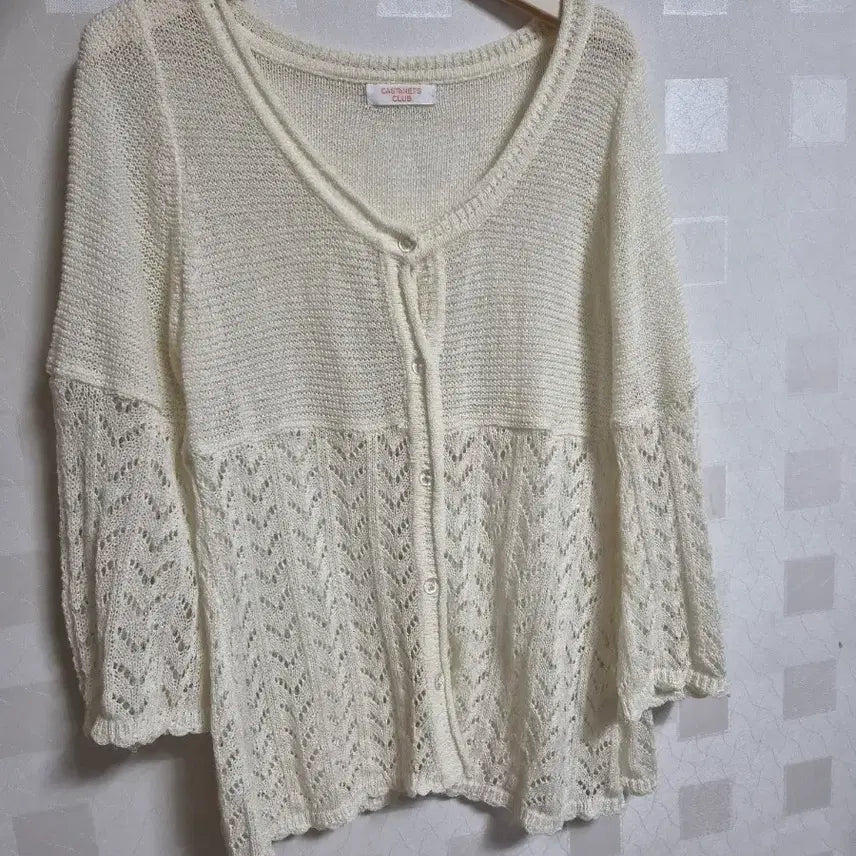 [BUNJANG] Vintage Mori Girl Crochet Lace Punching Cardigan / 빈티지 모리걸 하구미 페어리 바선생 크로쉐 레이스 펀칭 아이보리 가디건