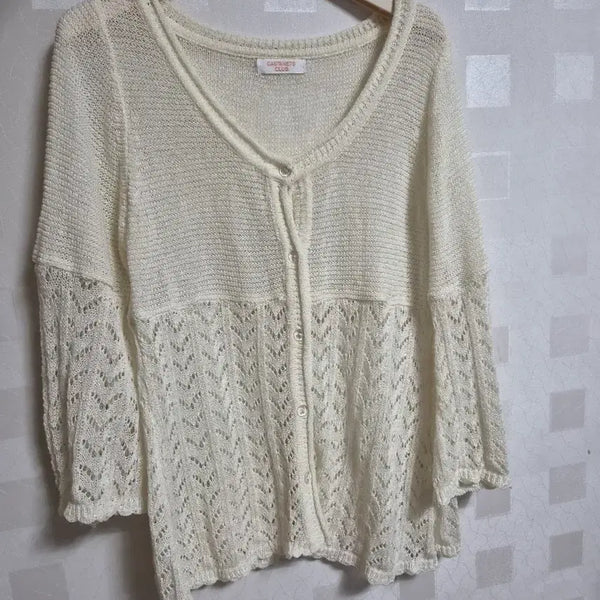 [BUNJANG] Vintage Mori Girl Crochet Lace Punching Cardigan / 빈티지 모리걸 하구미 페어리 바선생 크로쉐 레이스 펀칭 아이보리 가디건