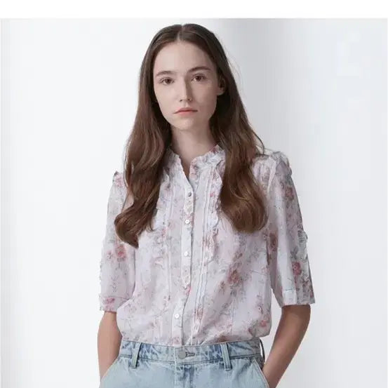 [BUNJANG] Thursday Island Pintuck Print Pattern Blouse / 써스데이아일랜드 핀턱프린트패턴물블라우스