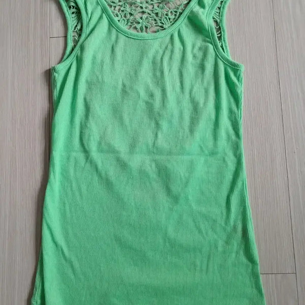 [BUNJANG] Mint Crochet Ribbed Tank Top (Size 55) / (새상품)민트색 크로셰 백포인트 립 나시 55