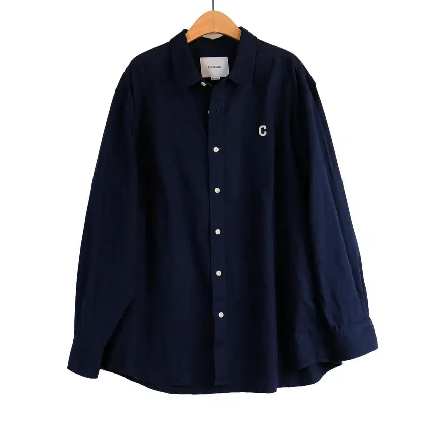 [BUNJANG] Covernat Navy Linen Blend Oversized Fit Shirt M / COVERNAT 네이비 린넨 셔츠 오버핏 남방 M