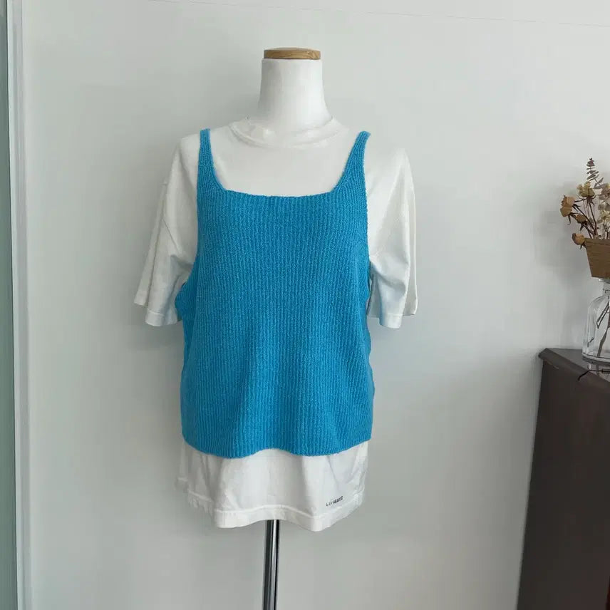 [BUNJANG] ENZOBLUES Knit Blue Layered Vest / [ENZOBLUES] 니트 블루 레이어드 탑