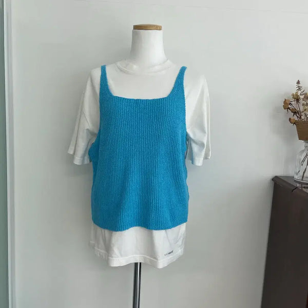 [BUNJANG] ENZOBLUES Knit Blue Layered Vest / [ENZOBLUES] 니트 블루 레이어드 탑