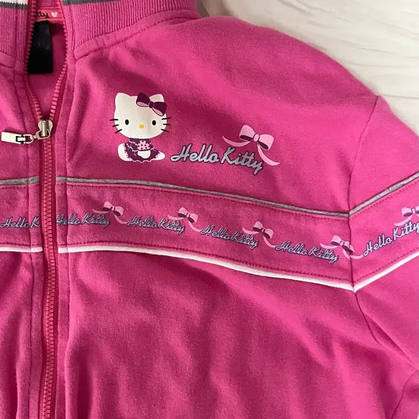 [BUNJANG] Vintage Hello Kitty Embroidered Cotton Zip-Up Hoodie / 빈티지 헬로키티 자수 면 집업 츄리닝