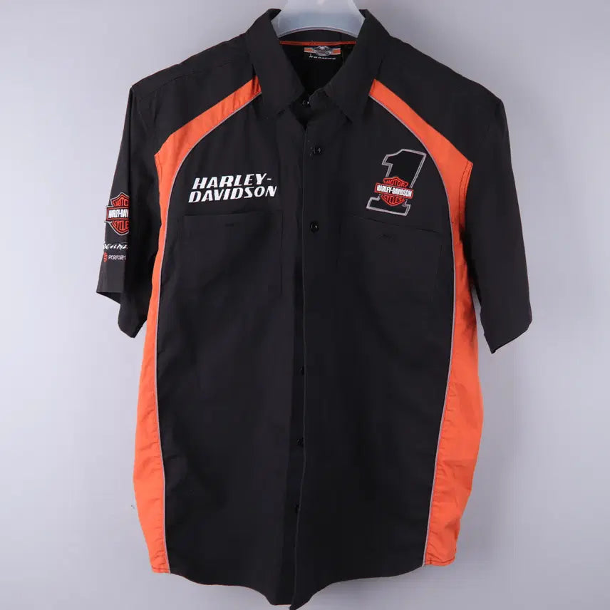 [BUNJANG] Harley-Davidson Embroidered Logo Short-Sleeve Shirt (L) / 할리데이비슨 로고 자수 반팔 셔츠 (L/105-110)