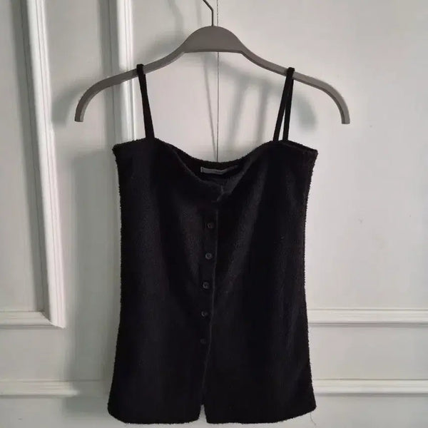 [BUNJANG] Black Button Sleeveless Bustier / 블랙 버튼  민소매(뷔스티에)
