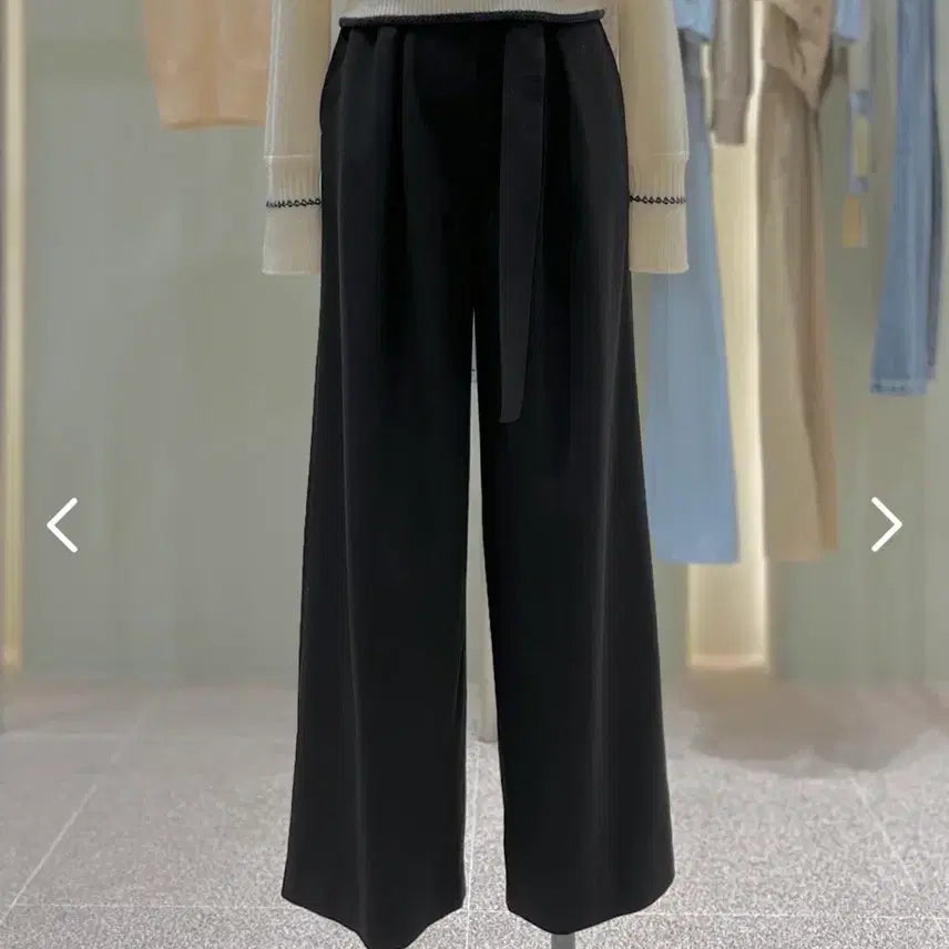 [BUNJANG] Dewl Belted Pintuck Wide Pants Black / 듀엘 벨티드 핀턱 와이드 팬츠 블랙(55)