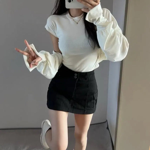[BUNJANG] Two-Button Low-Rise Cargo Skirt Pants - Black / 새상품! 골반핏 투버튼 카고치마바지