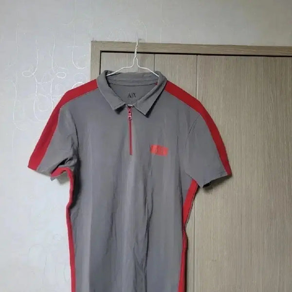 [BUNJANG] Giorgio Armani AX Red Point Half-Zip Collar T-Shirt / 아르마니 AX 반팔 카라티