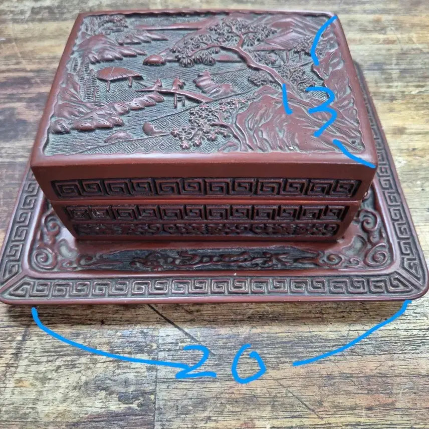 [BUNJANG] Lacquerware Tobacco Box with Landscape Painting / 주칠 답배갑
