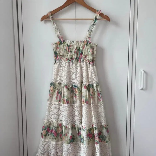 [BUNJANG] Vintage Mori Girl Fairy Patch Flower Lace Long Dress / 빈티지 모리걸 페어리 하구미 패치 플라워 레이스 롱 원피스