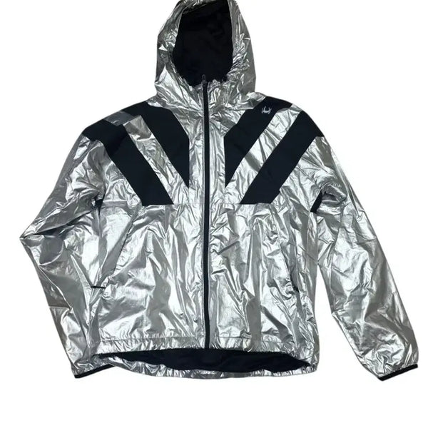 [BUNJANG] Spyder Y2K Futuristic Metallic Silver Hooded Jumper / [스파이더] Y2K 퓨처리스틱 메탈릭 실버 후드 점퍼 95 (남녀공용)