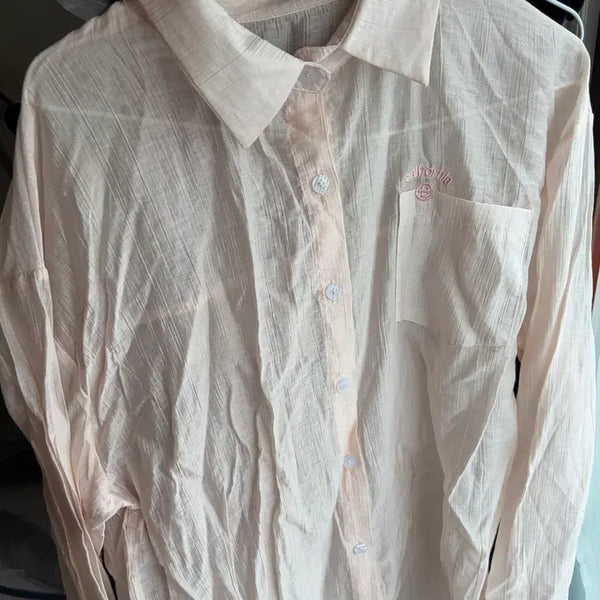 [BUNJANG] Women's Embroidered California Pink Shirt / 여성 캘리포니아 자수 핑크 셔츠