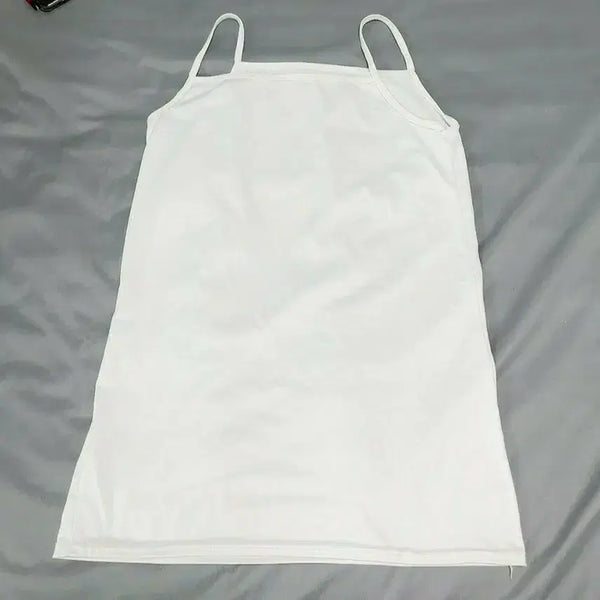 [BUNJANG] White Spaghetti Strap Ribbed Long Tank Top / 깔끔한 화이트 끈나시 스판짱짱 보드라운 롱나시