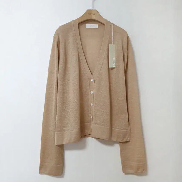 [BUNJANG] Motif Linen V-Neck Knit Cardigan - Beige / (새상품) 모티브 린넨 가디건 브이넥 니트 베이지