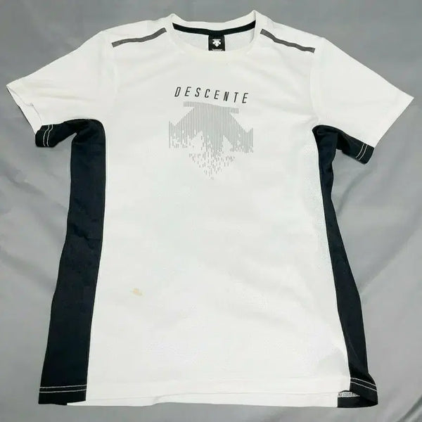 [BUNJANG] Descente Men's Short Sleeve T-Shirt White/Black / 데상트 남성 반팔티 S 쿨링 헬스.런닝.등산.테니스