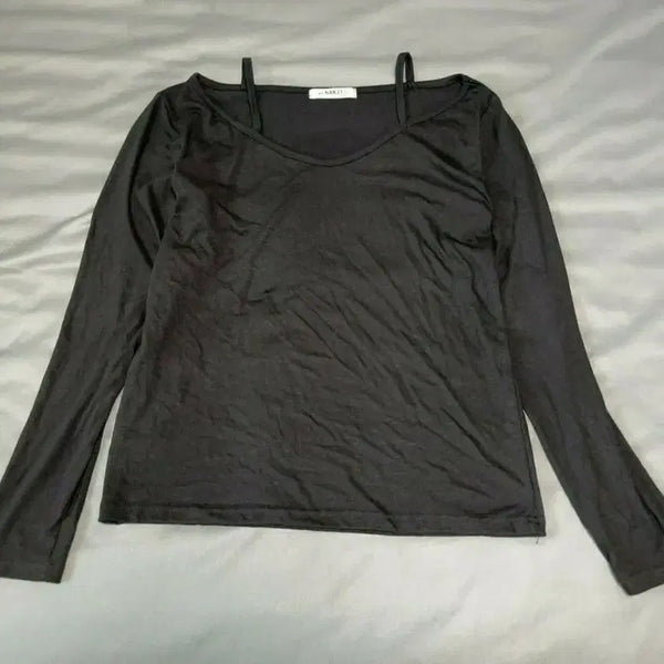[BUNJANG] Withneck21 Black Off-Shoulder Long Sleeve T-Shirt L / 위드넥21 블랙 스트랩 긴팔 티셔츠 L 오프숄더