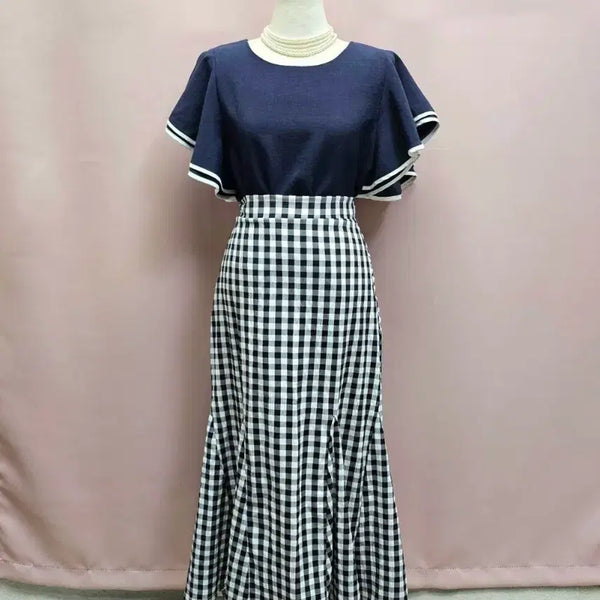 [BUNJANG] DABAGIRL Check Mermaid Long Skirt / 다바걸 체크 머메이드 롱스커트