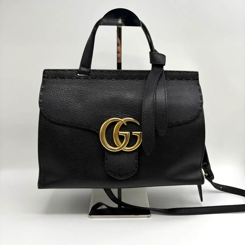 [BUNJANG] Gucci GG Marmont Top Handle Shoulder Bag Black / 구찌 GG 마몽 탑핸들 숄더백 블랙 (421890)