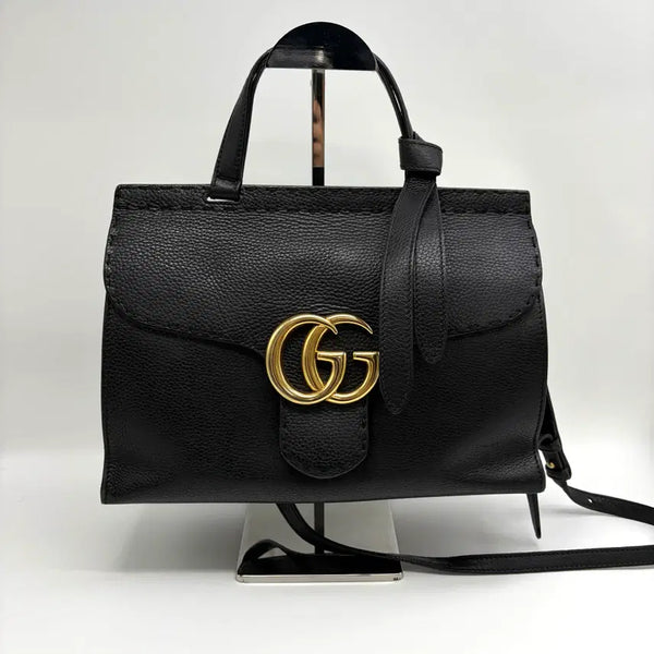 [BUNJANG] Gucci GG Marmont Top Handle Shoulder Bag Black / 구찌 GG 마몽 탑핸들 숄더백 블랙 (421890)