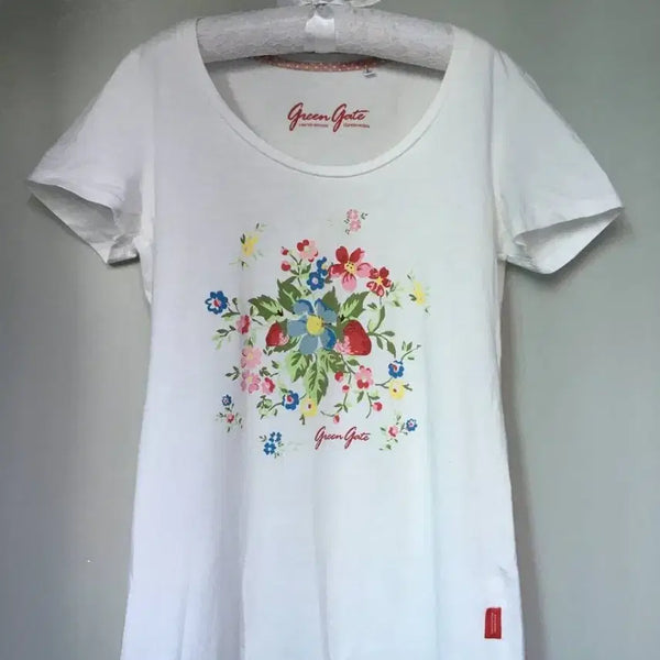 [BUNJANG] Japanese Vintage Flower Print Short Sleeve T-Shirt / JPN 일본빈티지 플라워 프린팅 꽃 반팔 화이트 티셔츠 모리걸 하구미