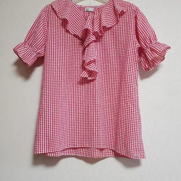 [BUNJANG] Red Checkered Blouse with Frill Detail / 블라우스