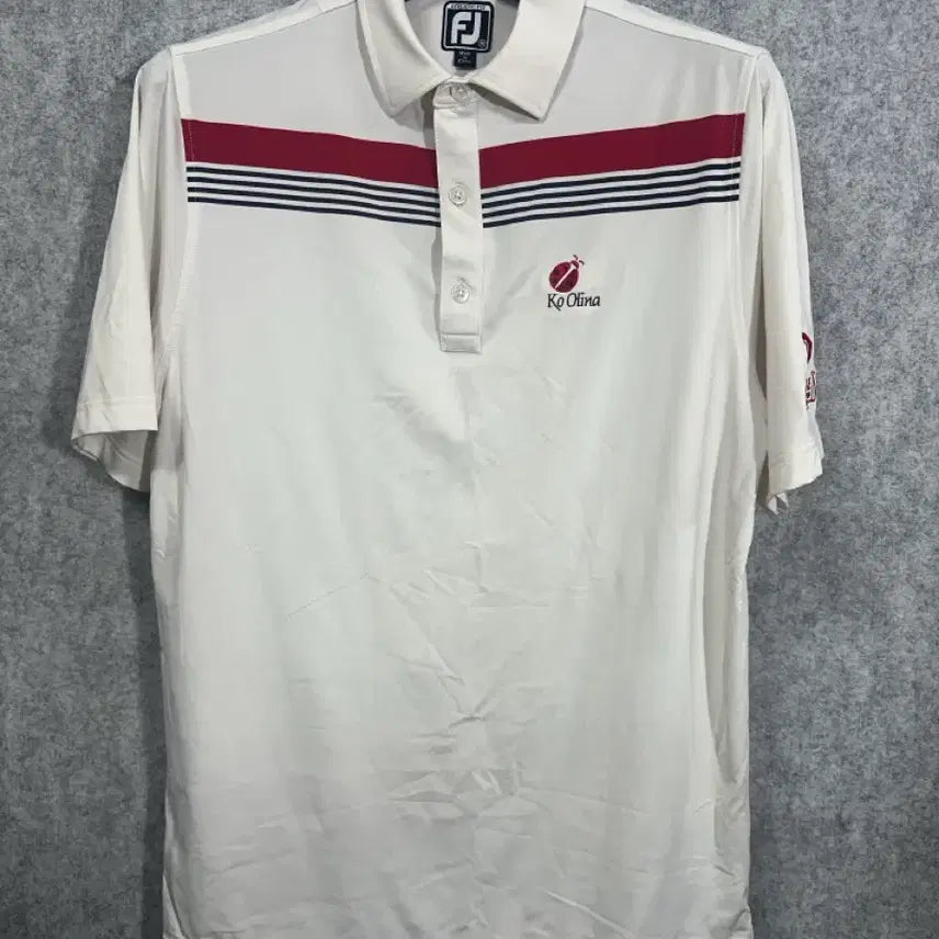 [BUNJANG] Footjoy Ko Olina White Stripe Polo Shirt - Size M / 풋조이 Ko Olina 화이트 스트라이프 폴로티 M