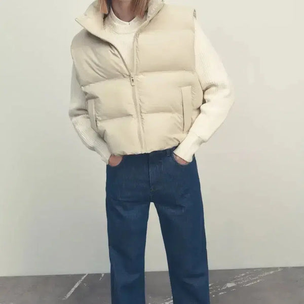 [BUNJANG] Zara Short Padded Vest Ivory / Zara 자라 숏 패딩 베스트 아이보리 3046/242