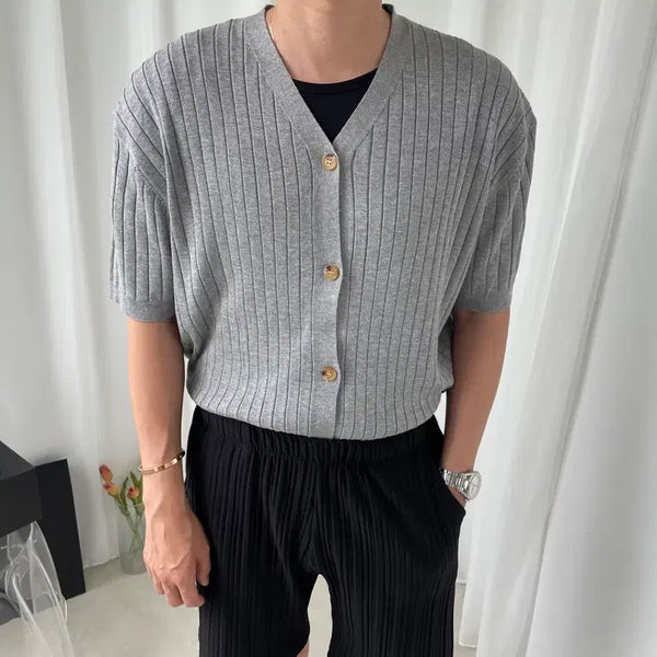 [BUNJANG] Men's Short Sleeve Cardigan Gray / 남자 그레이 반팔 가디건 새상품